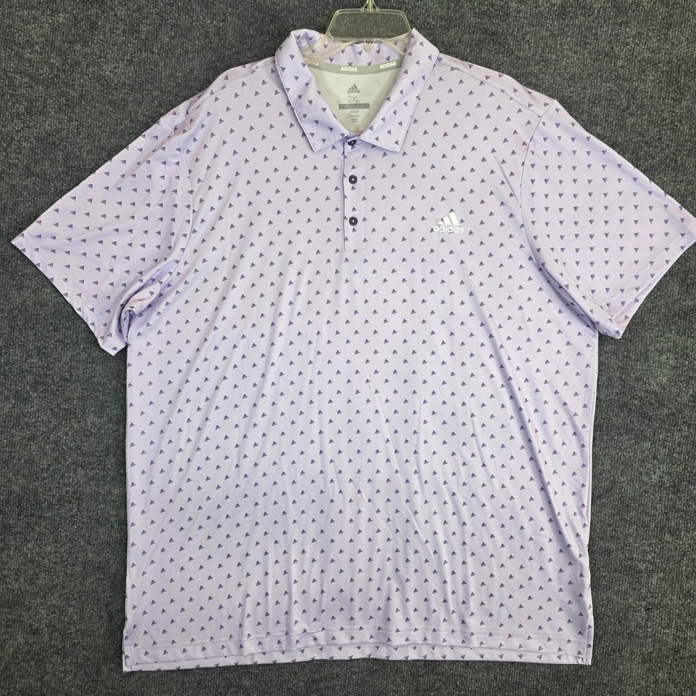 Adidas Golf Polo Mens 2XL Purple‎ Logo Print Short Sleeve Performance Shirt